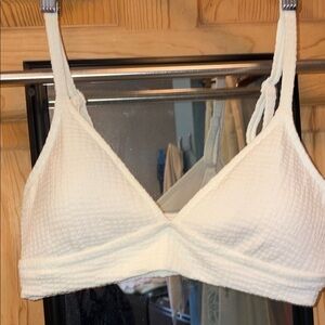 aerie White Textured Bikini Top Sz L